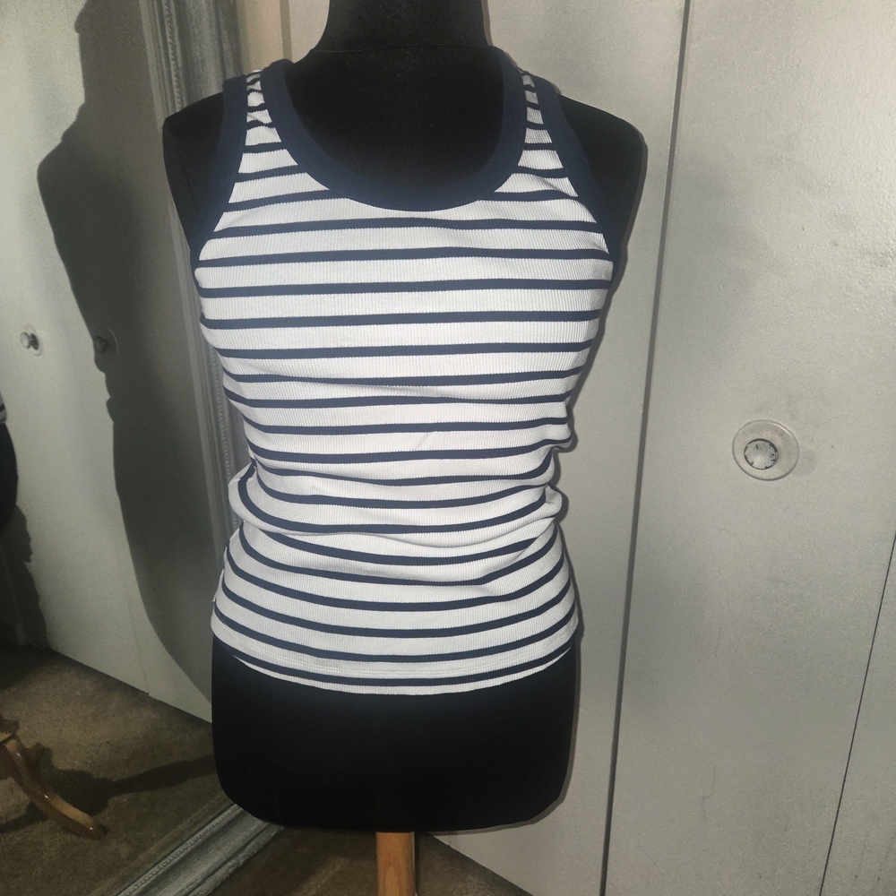 Navy Striped Women's Ribbed Tank Top